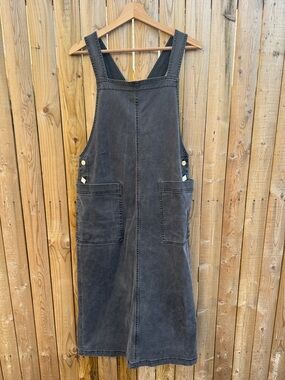 Toast Washed Black Denim Pinafore Dress with Front Pockets